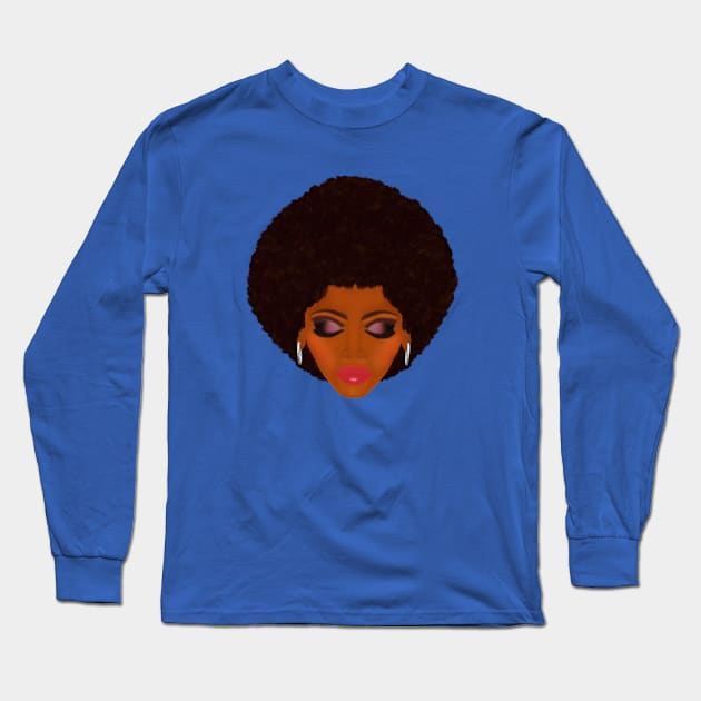 Classic Afro and Purple Smokey Eyes (Royal Blue Background) Long Sleeve T-Shirt by Art By LM Designs 